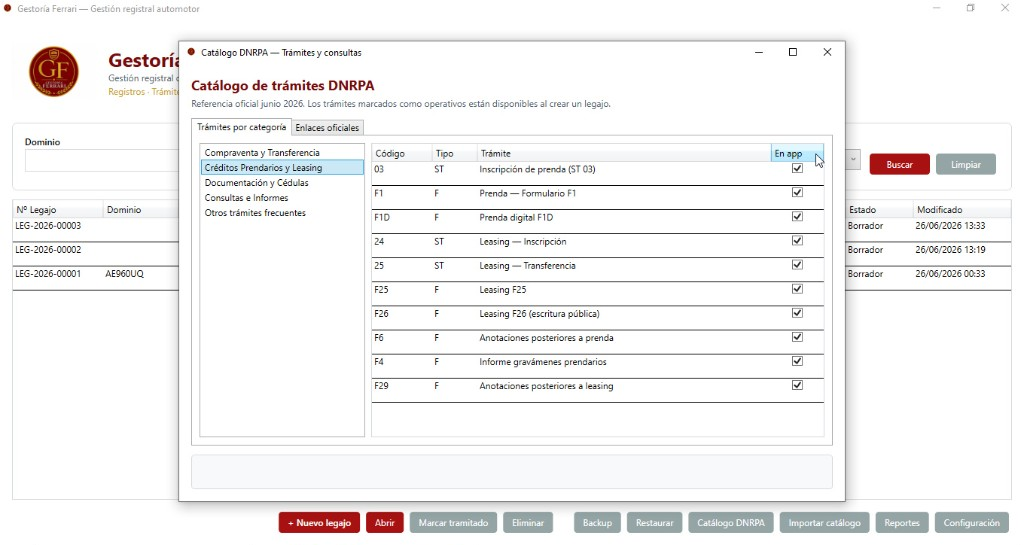 Catálogo DNRPA — prenda y leasing